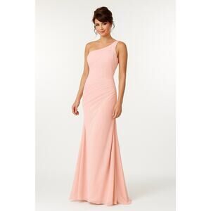 Angelina Faccenda Bridesmaids Gown‎ Size 8 Blush Pink One Shoulder Chiffon Prom